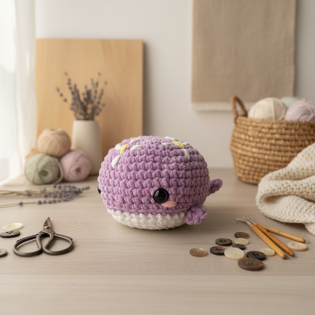 Amigurumi Baleia Lilás Flores