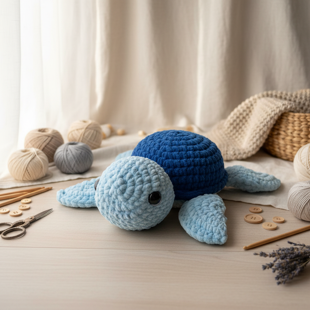 Amigurumi Tartaruga G Azul bebé e Azul escuro