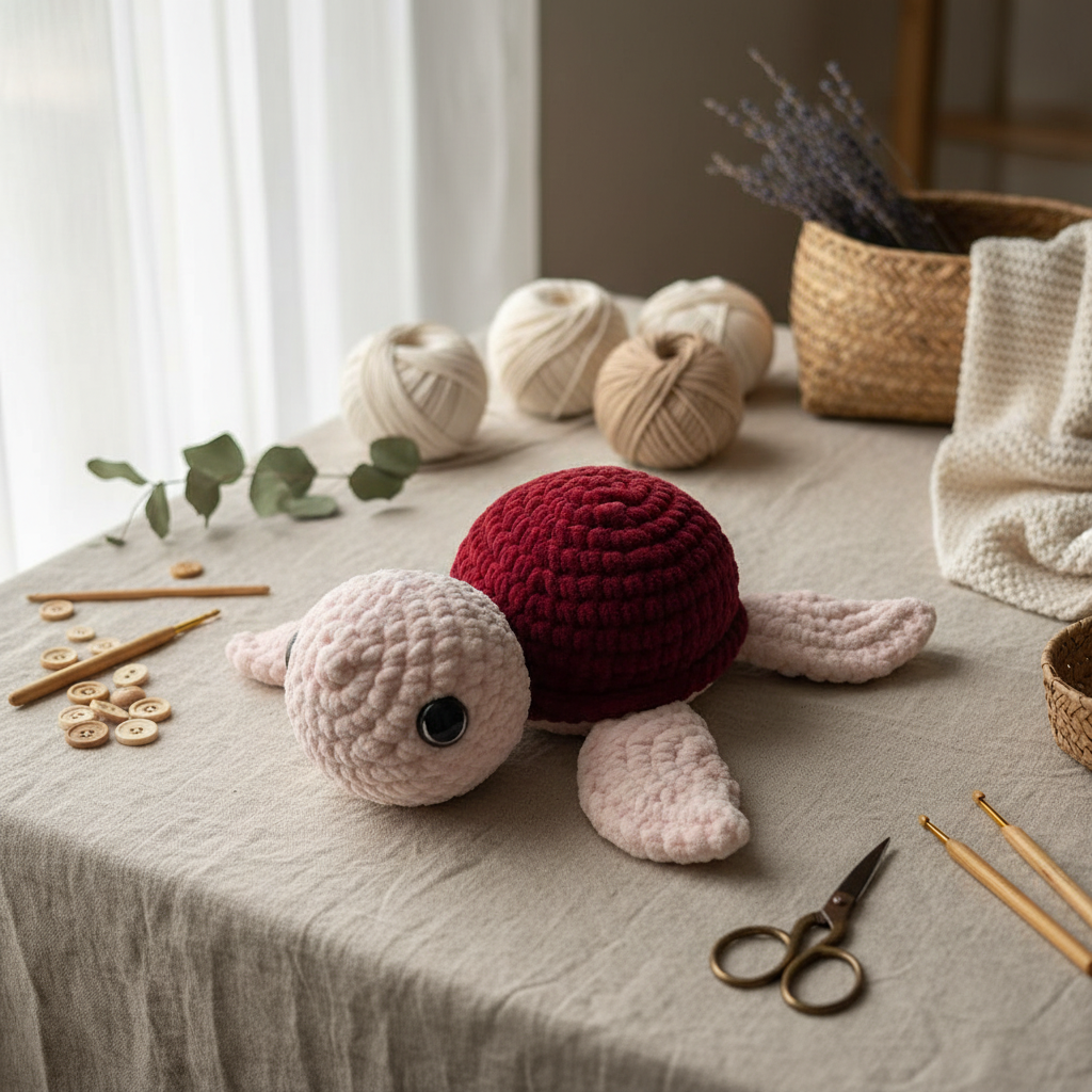 Amigurumi Tartaruga G Rosa bebé e Bordoux