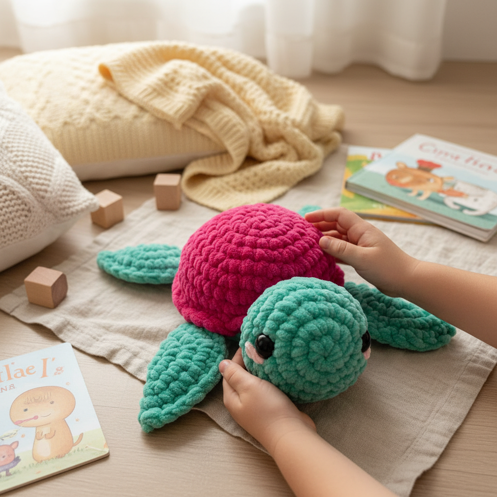 Amigurumi Tartaruga P Verde Água e Rosa Choque