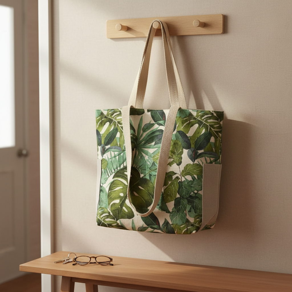 Tote-Bag G Folhas Verdes - Bolso Lateral