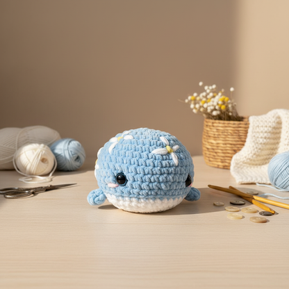 Amigurumi Baleia Azul Flores