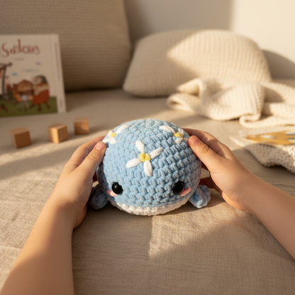 Amigurumi Baleia Azul Flores