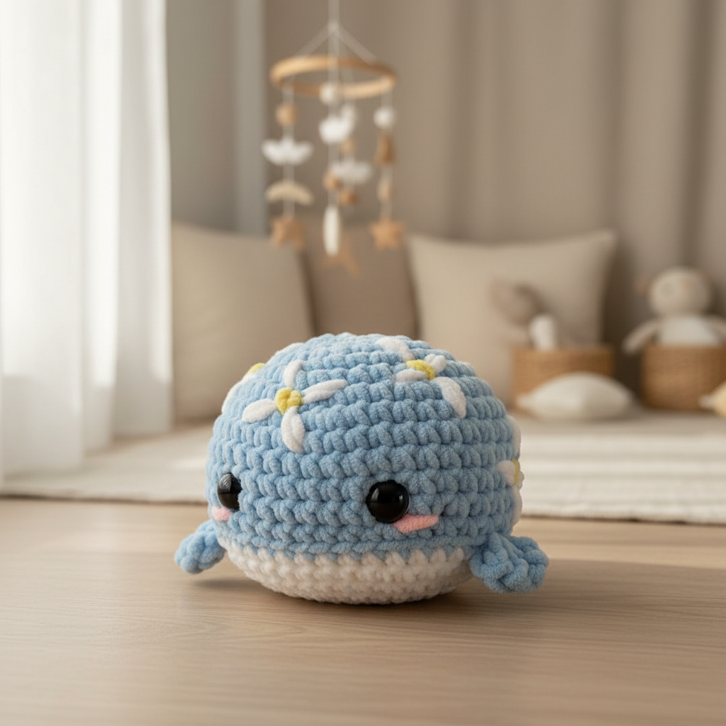 Amigurumi Baleia Azul Flores