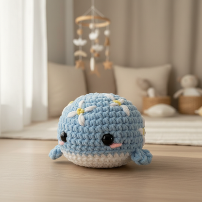 Amigurumi Baleia Azul Flores