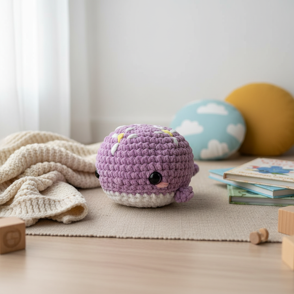 Amigurumi Baleia Lilás Flores