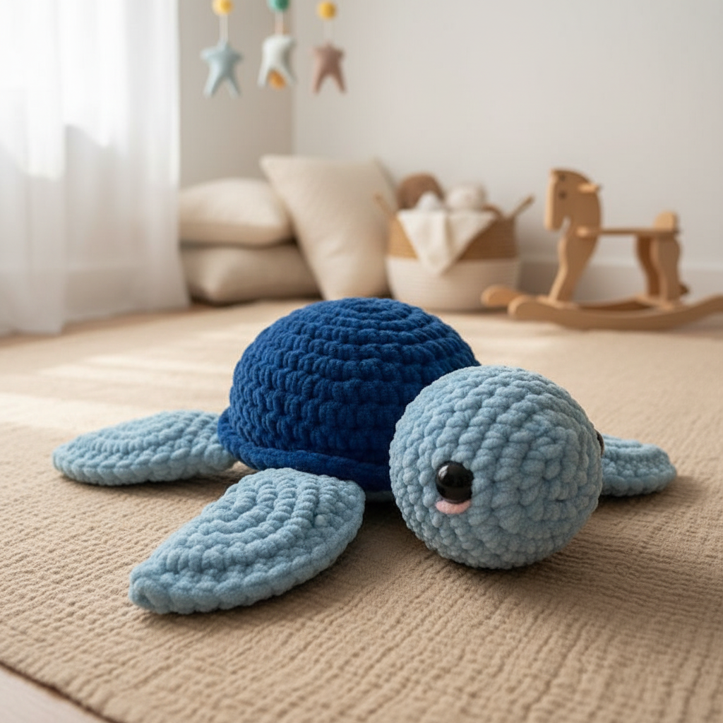 Amigurumi Tartaruga G Azul bebé e Azul escuro