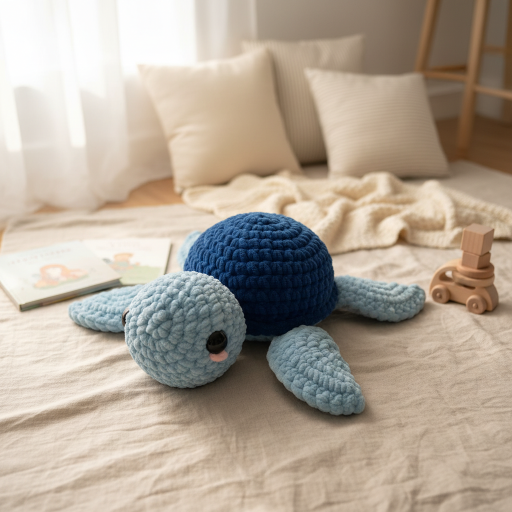 Amigurumi Tartaruga G Azul bebé e Azul escuro
