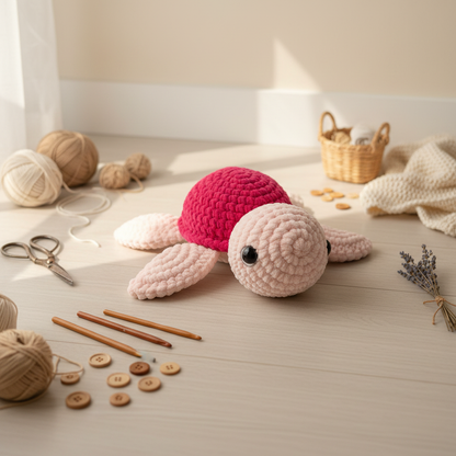 Amigurumi Tartaruga G Rosa bebé e Rosa choque