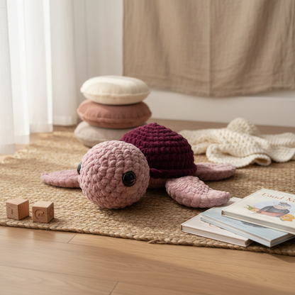 Amigurumi Tartaruga G Rosa velho e Beringela 