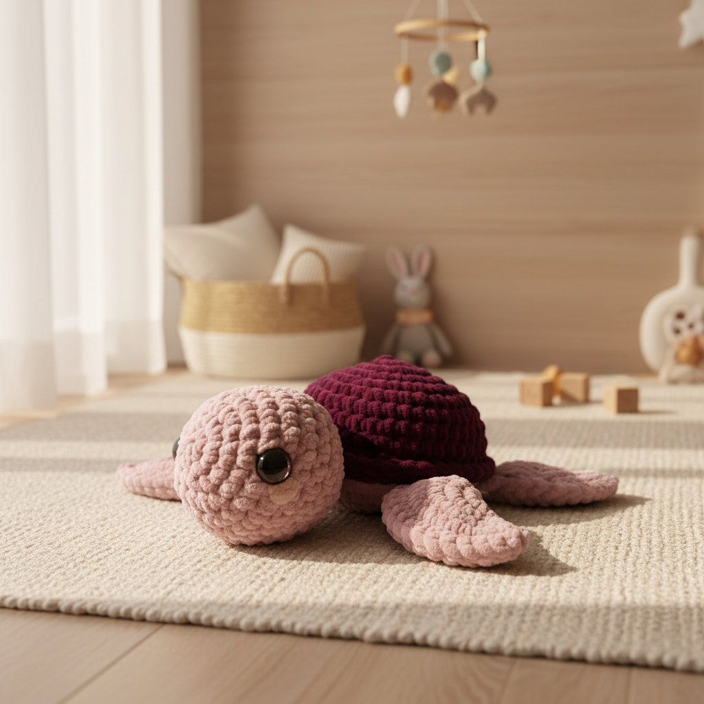 Amigurumi Tartaruga G Rosa velho e Beringela 