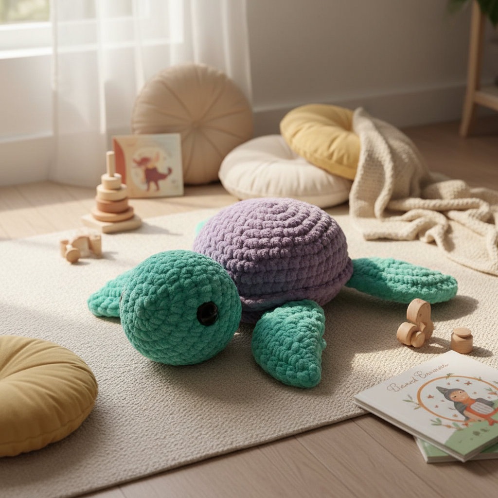 Amigurumi Tartaruga G Verde Água e Lilás 
