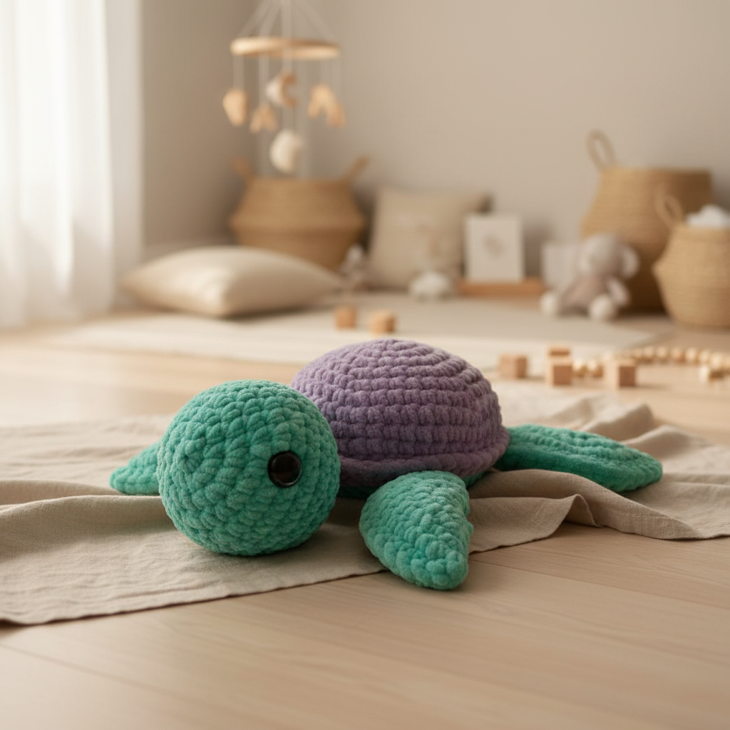 Amigurumi Tartaruga G Verde Água e Lilás 