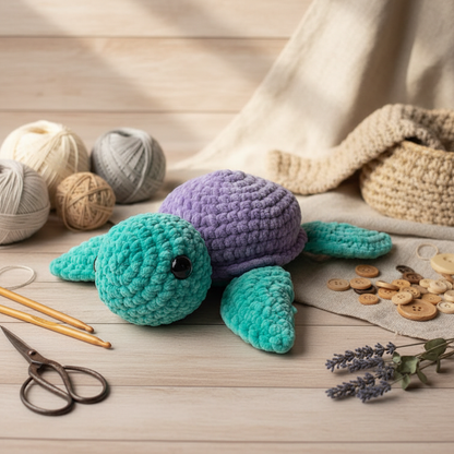Amigurumi Tartaruga G Verde Água e Lilás 