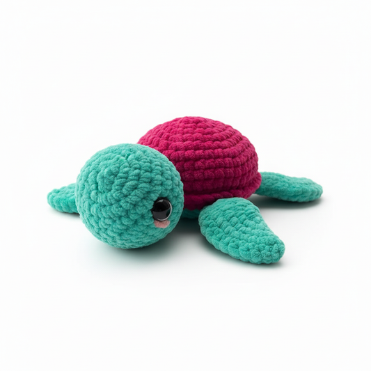 Amigurumi Tartaruga G  Verde água e Rosa choque