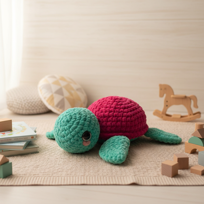 Amigurumi Tartaruga G  Verde água e Rosa choque
