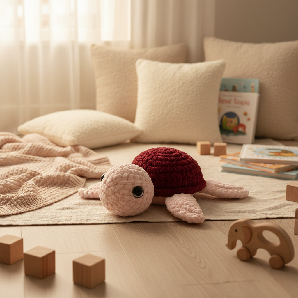Amigurumi Tartaruga P Rosa Bebé e Bordoux
