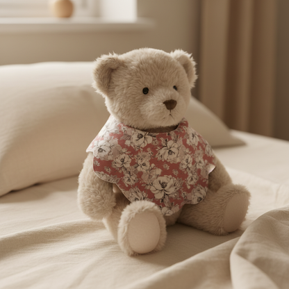 Babete Flor – Floral Fundo Rosa – Urso de Pelúcia Lifestyle