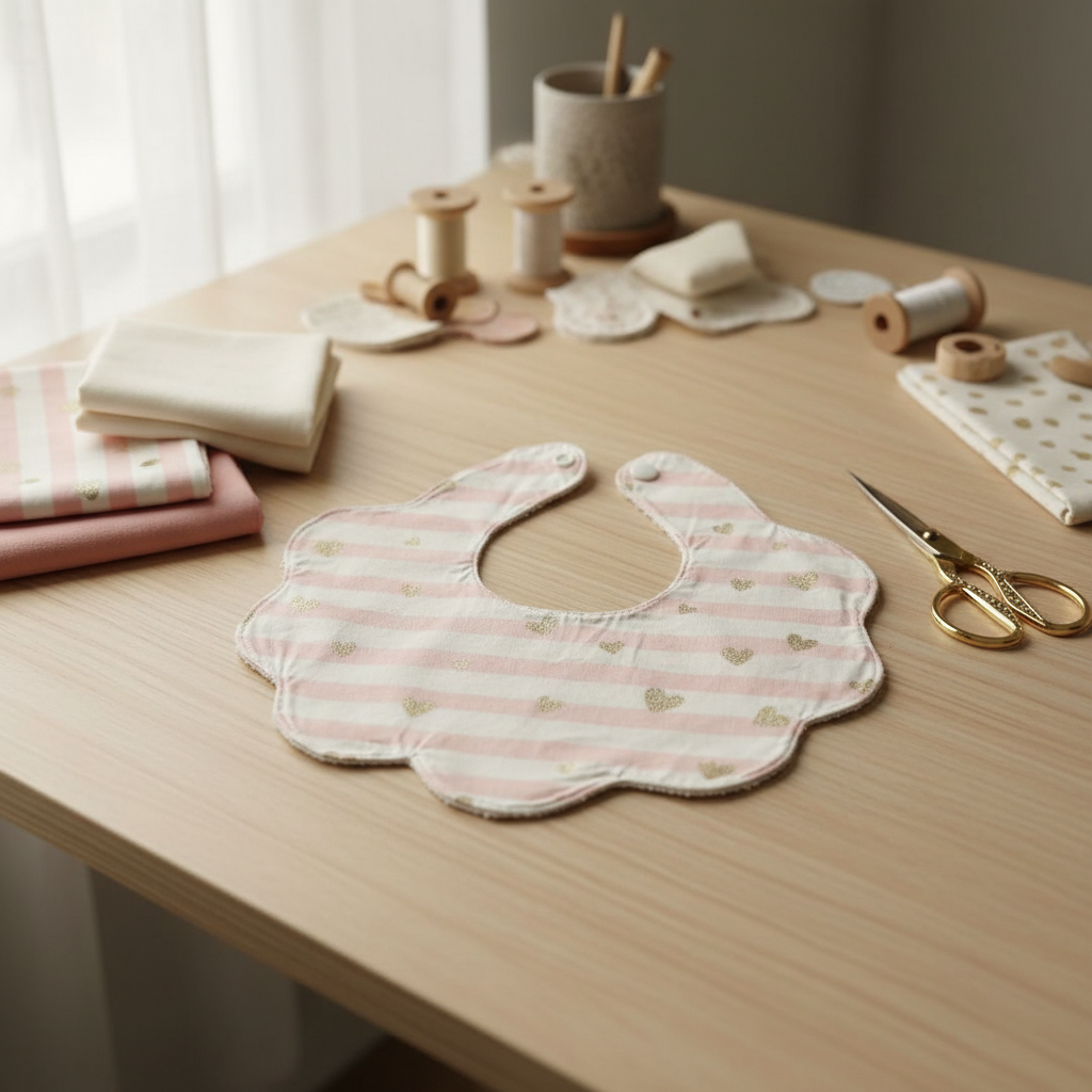 Babete Flor – Riscas Rosa & Corações Dourados – Atelier Lifestyle v2