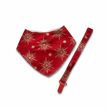 Babete Bandana e Prende Chucha – Vermelho Flocos Neve