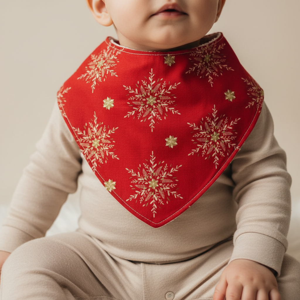Babete Bandana e Prende Chucha – Vermelho Flocos Neve
