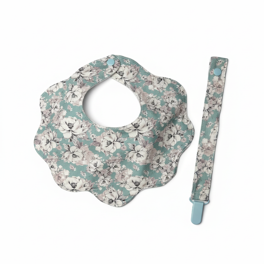 Babete Flor e Prende Chucha – Floral fundo Azul