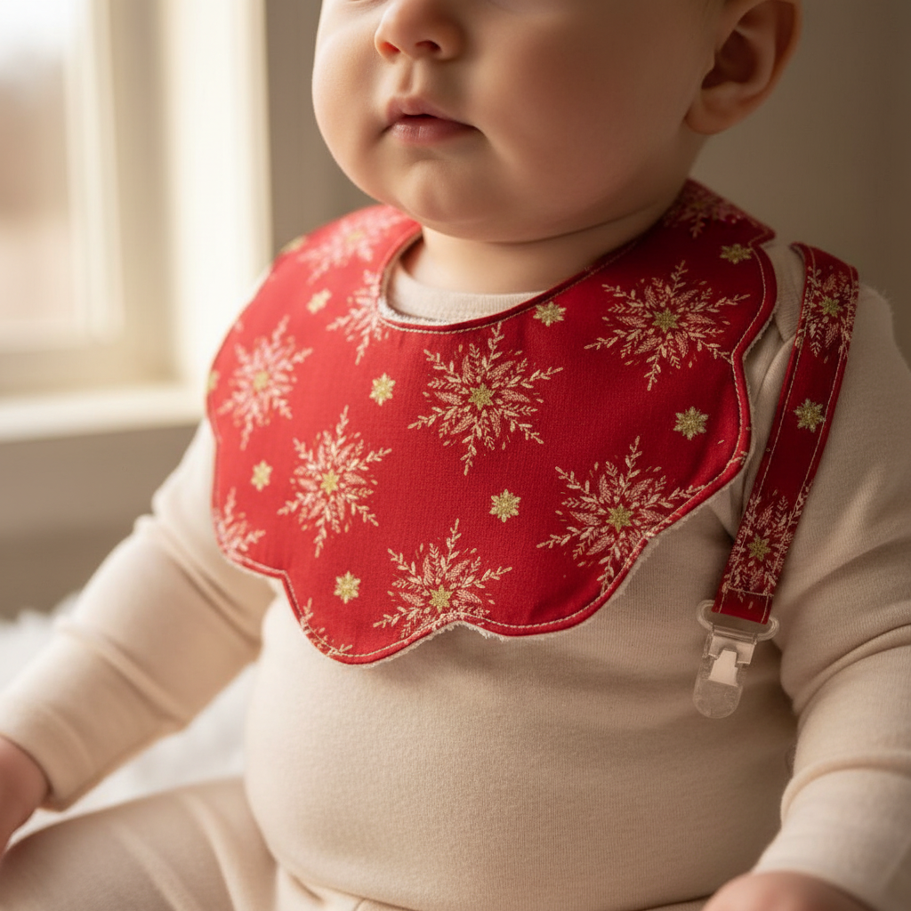 Babete Flor e Prende Chucha – Vermelho Flocos de Neve