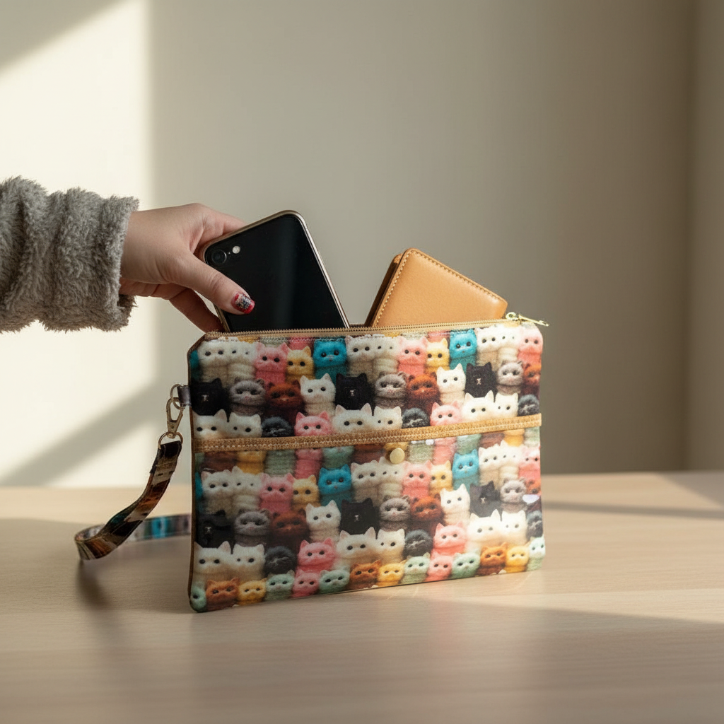 Bolsa de Mão Gatos 3D e Cortiça