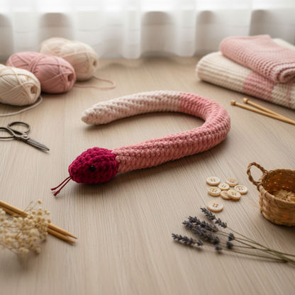 Lifestyle Amigurumi Cobra Rosa - Ambiente Craft
