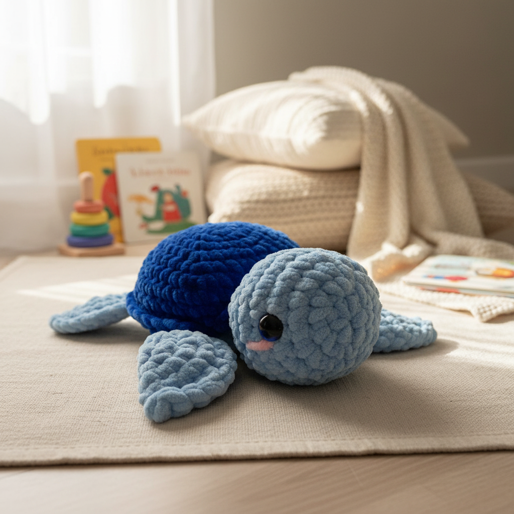 Amigurumi Tartaruga P Azul Bebé e Azul Escuro