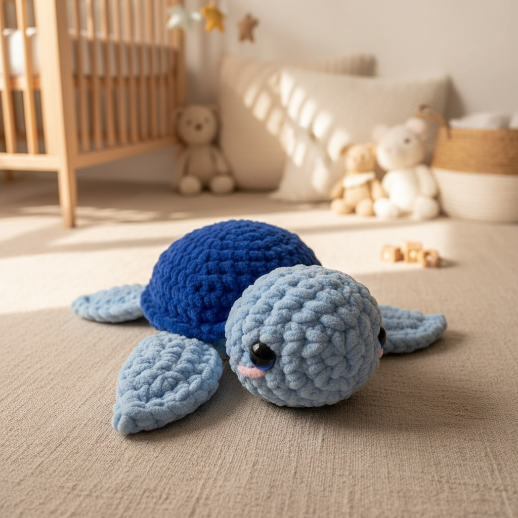 Amigurumi Tartaruga P Azul Bebé e Azul Escuro
