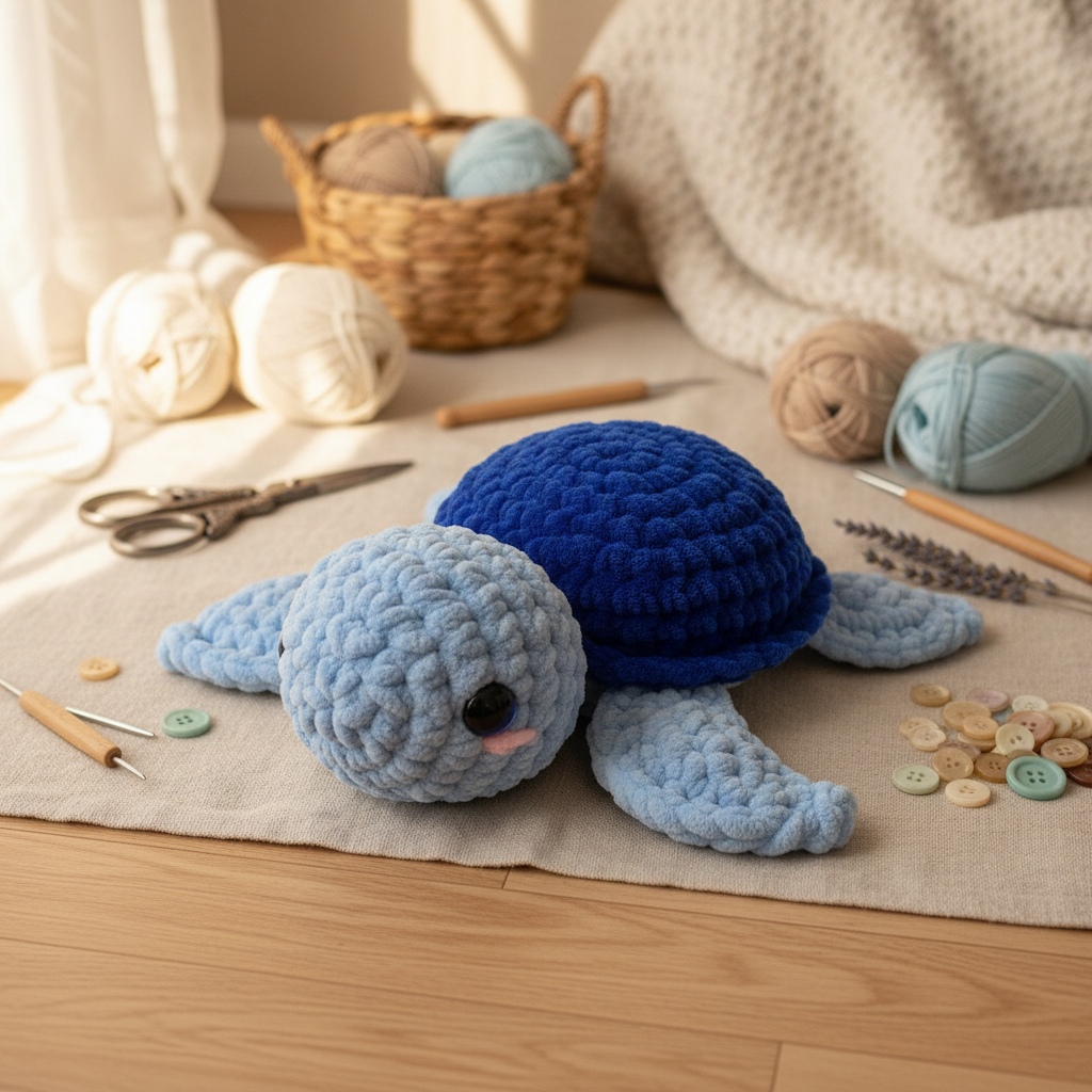 Amigurumi Tartaruga P Azul Bebé e Azul Escuro