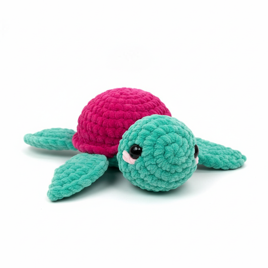 Amigurumi Tartaruga P Verde Água e Rosa Choque