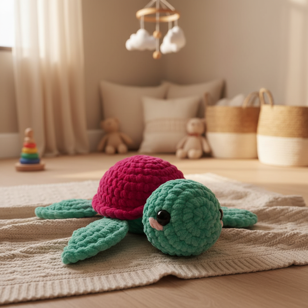 Amigurumi Tartaruga P Verde Água e Rosa Choque