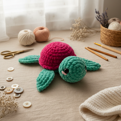 Amigurumi Tartaruga P Verde Água e Rosa Choque