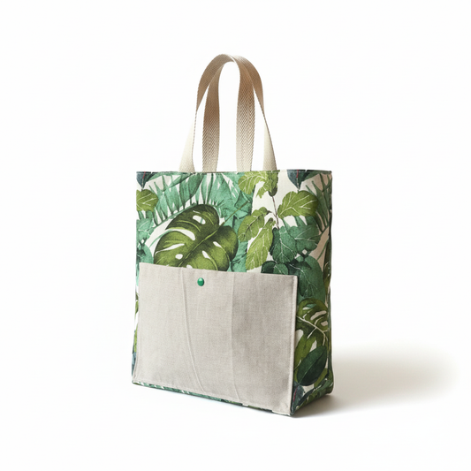 Tote-Bag G Folhas Verdes - Bolso Frontal