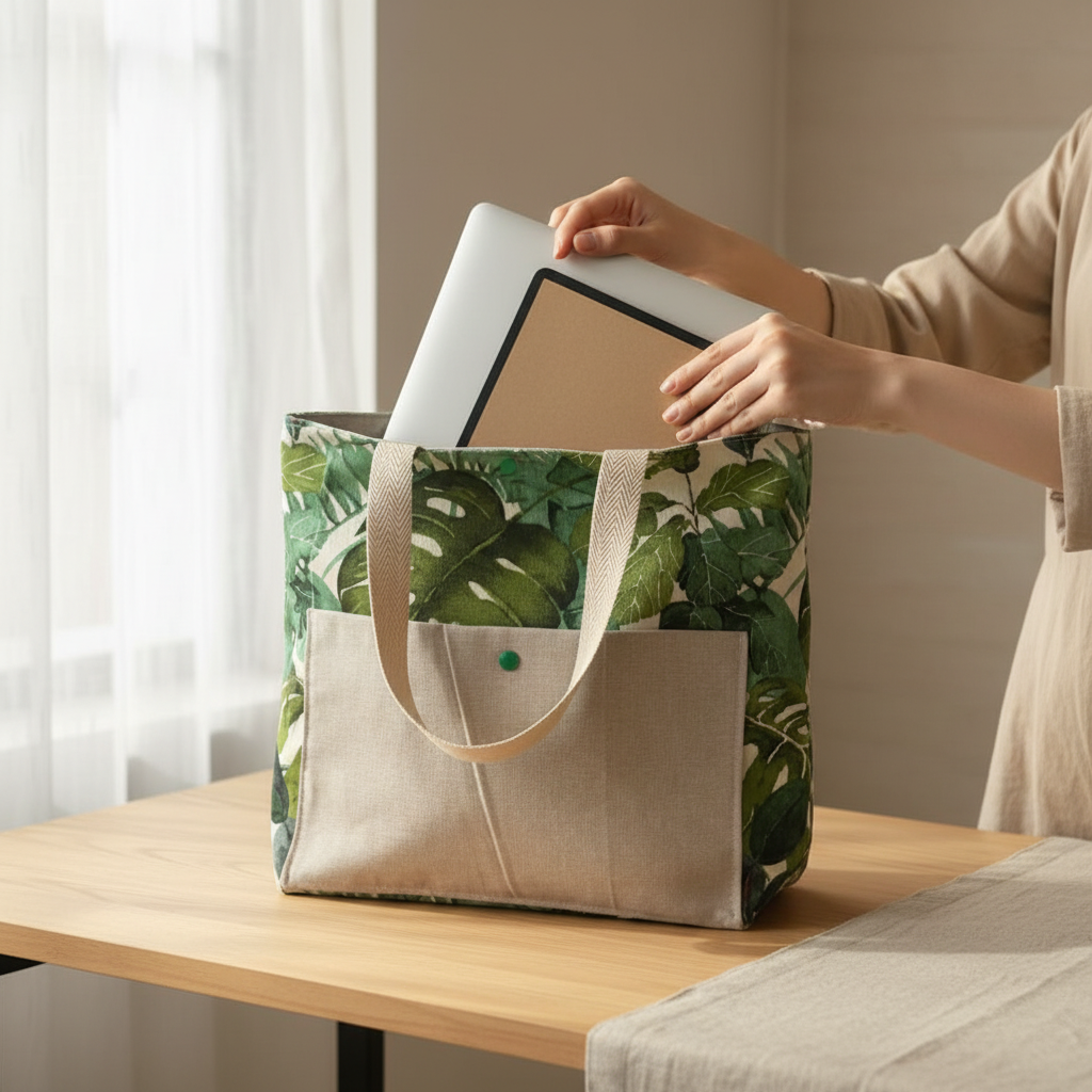 Tote-Bag G Folhas Verdes - Bolso Frontal