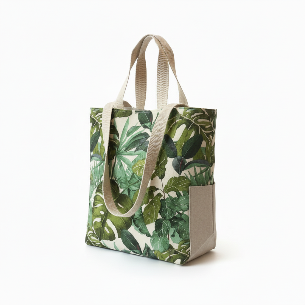 Tote-Bag G Folhas Verdes - Bolso Lateral