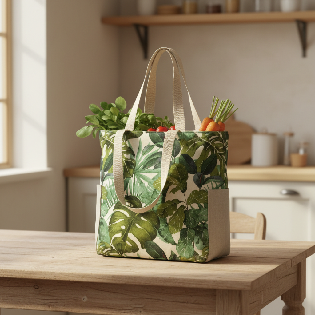 Tote-Bag G Folhas Verdes - Bolso Lateral