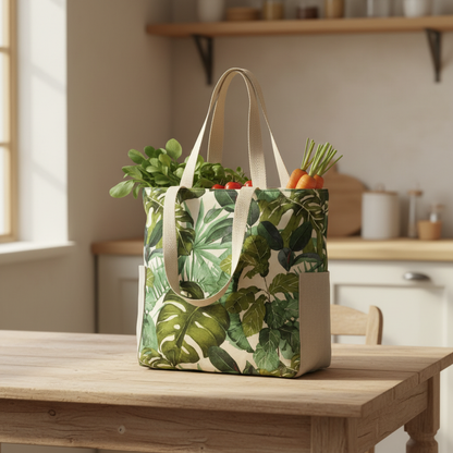 Tote-Bag G Folhas Verdes - Bolso Lateral